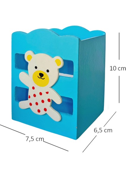 Ahşap Masaüstü Kalemlik Sevimli Ayı Mavi- 1 Adet fırsatları