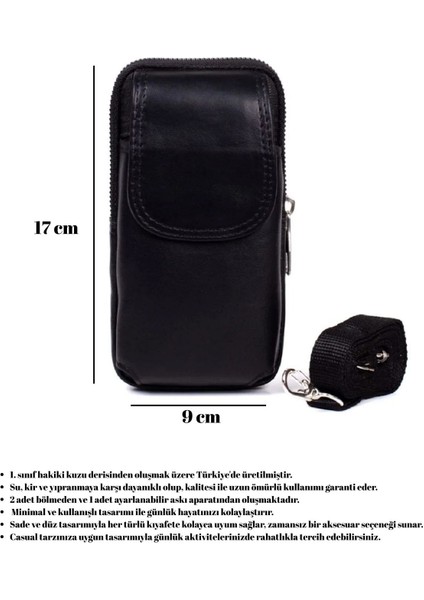 Şık Hakiki Deri Omuzdan Askılı Mıknatıslı Telefon Kılıfı Siyah fiyatları