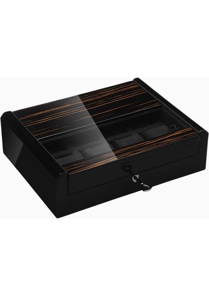 8 Saatlik Lüks Ahşap Saat Kutusu, Cam Pencereli, Makassar Tasarım, Modern ve Zarif Koruma