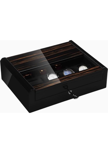 8 Saatlik Lüks Ahşap Saat Kutusu, Cam Pencereli, Makassar Tasarım, Modern ve Zarif Koruma fiyatları