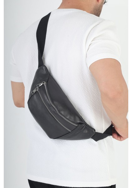 Unisex Hakiki Deri Siyah Çok Gözlü Bel Çantası fiyatları