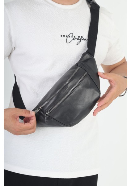 Unisex Hakiki Deri Siyah Çok Gözlü Bel Çantası indirimleri