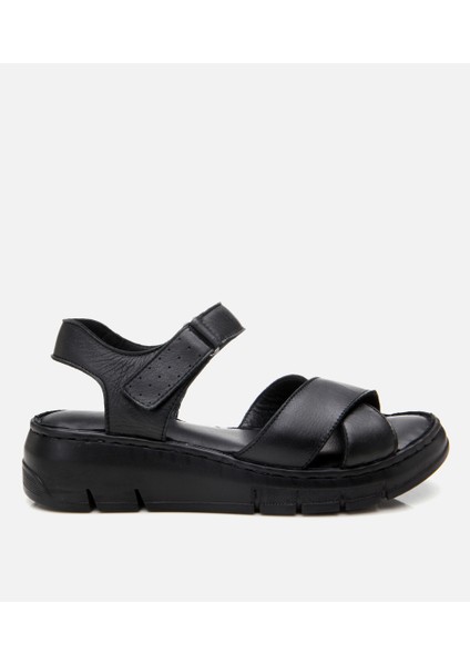 01SAH306860A620 KADIN Deri Mavi Ayarlanabilir Comfort Sandalet