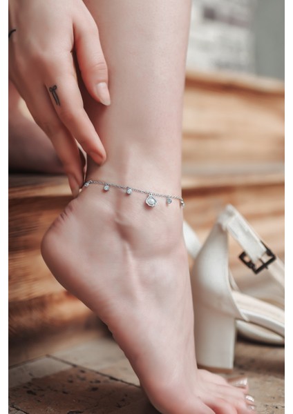 925 Ayar Gümüş Istiridye Incili Şık Ayak Bilekliği Halhal