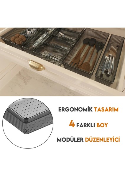 12 Parça Modüler Kaşıklık Seti - Ayarlanabilir Mutfak Çekmece Içi Düzenleyici Organizer Antrasit modelleri