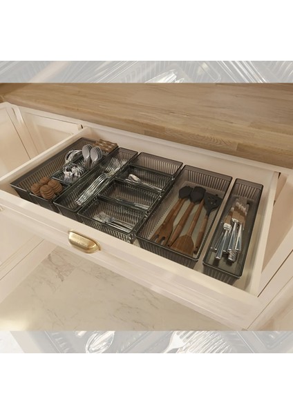 12 Parça Modüler Kaşıklık Seti - Ayarlanabilir Mutfak Çekmece Içi Düzenleyici Organizer Antrasit fırsatları