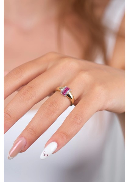 14 Ayar Altın Mor Taşlı Yüzük 925