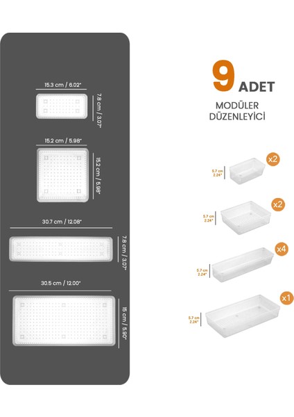 9 Parça Modüler Kaşıklık Seti - Ayarlanabilir Mutfak Çekmece Içi Düzenleyici Organizer Şeffaf fiyatları