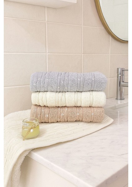 Inci Desen 3’lü El ve Yüz Havlu Seti – 50X90 cm %100 Pamuk, Yumuşak Dokulu,desenli