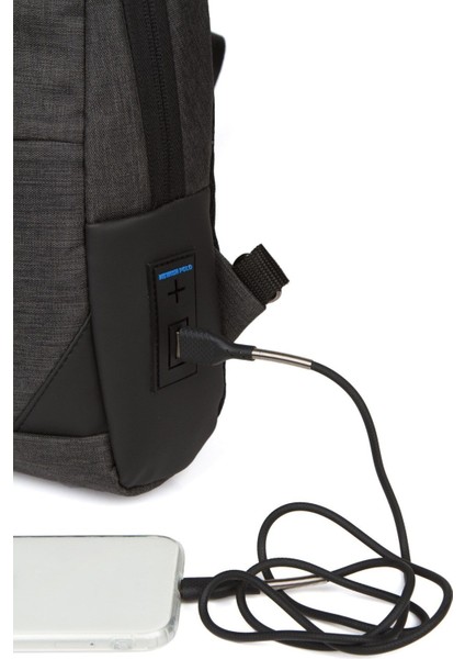 Keten Kumaş Erkek Çapraz ve Omuz Çantası, USB Çıkışlı, Siyah Renk indirimleri