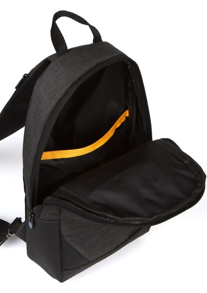 Keten Kumaş Erkek Çapraz ve Omuz Çantası, USB Çıkışlı, Siyah Renk