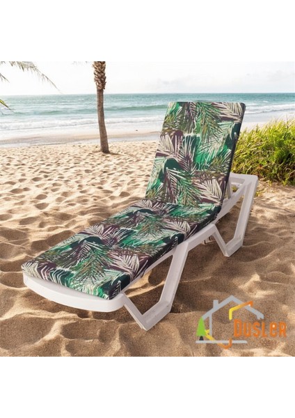 Koyu Yeşil Palmiye Desenli %100 Su Geçirmez Şezlong Minderi fiyatları