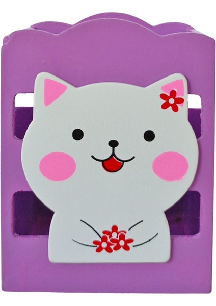 Ahşap Masaüstü Kalemlik Sevimli Kedi Mor - 1 Adet modelleri