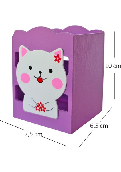Ahşap Masaüstü Kalemlik Sevimli Kedi Mor - 1 Adet fırsatları