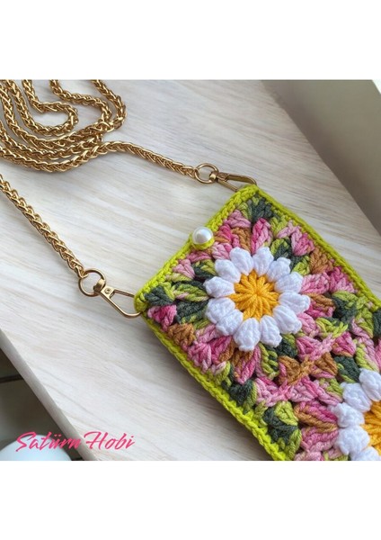 Mor Örgü Papatya Motifli Zincir Askılı Küçük Çanta ve Gözlük Kılıfı modelleri