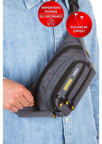 Gri Kumaş Çapraz Omuz ve Bel Çantası, Şık ve Hafif Tasarım