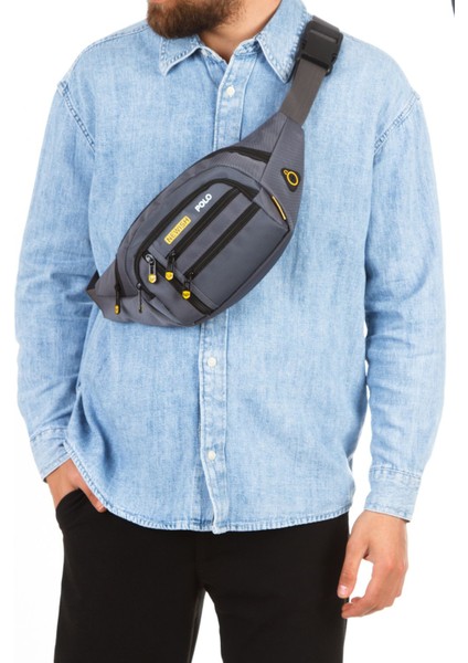 Gri Kumaş Çapraz Omuz ve Bel Çantası, Şık ve Hafif Tasarım