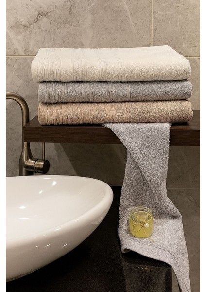Inci Desen 3’lü Banyo Havlu Seti – 100X150 cm %100 Pamuk, Yumuşak Dokulu,desenli.