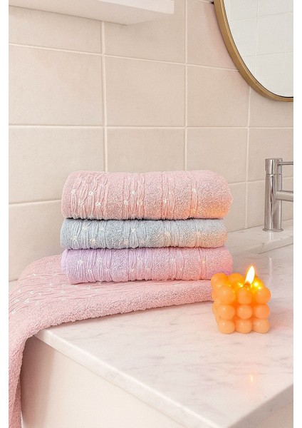 Inci Desen 3’lü El ve Yüz Havlu Seti – 50X90 cm %100 Pamuk, Yumuşak Dokulu,desenli