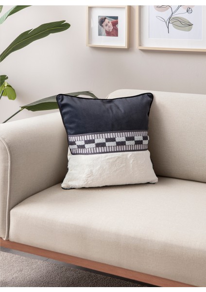 Premium Biyeli Tavşan Tüyü & Punch Işlemeli Tekli Dekoratif Özel Tasarım Kırlent Kılıfı fiyatları