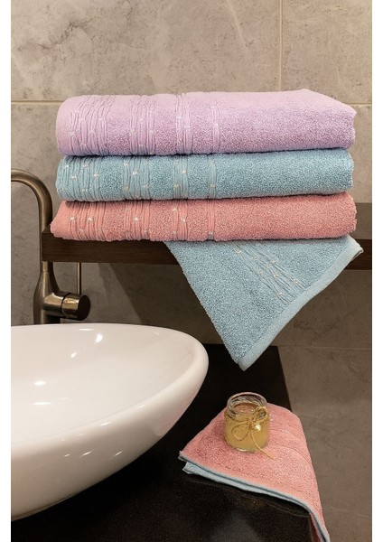 Inci Desen 3’lü Banyo Havlu Seti – 100X150 cm %100 Pamuk, Yumuşak Dokulu,desenli.