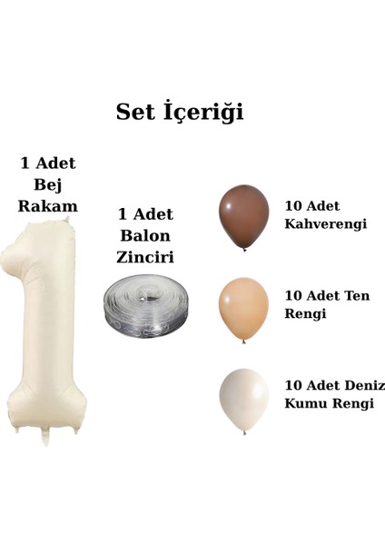 5 Yaş Retro Kahve Bej Ten Rengi Doğum Günü Seti Bej Folyo Rakam fiyatları