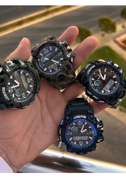 Digital ve Analog 2 Yıl Garantili Kronmetre+Takvim+Alarm+Aydınlatma Erkek Kol Saati JOE.BK13 modelleri