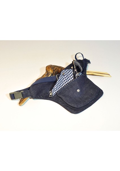 Lacivert Denim Kareli Astarlı Bel Çantası, Şık ve Kullanışlı Tasarım modelleri