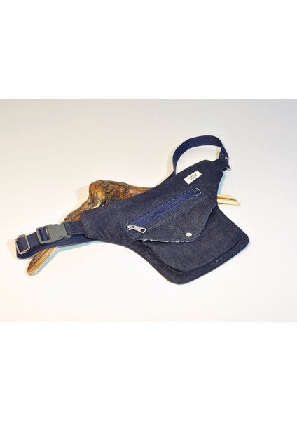 Lacivert Denim Kareli Astarlı Bel Çantası, Şık ve Kullanışlı Tasarım indirimleri