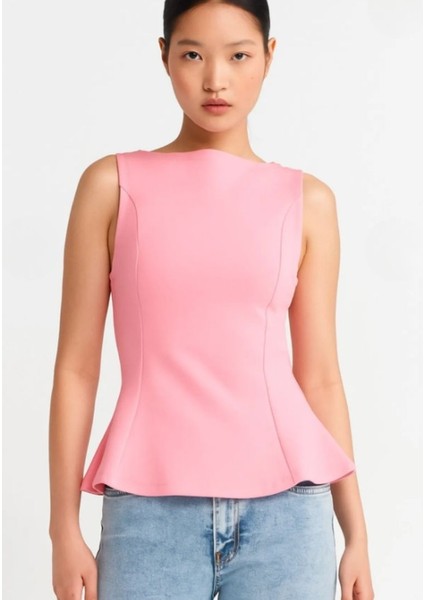 21001 Dil Kayık Yaka Peplum Top