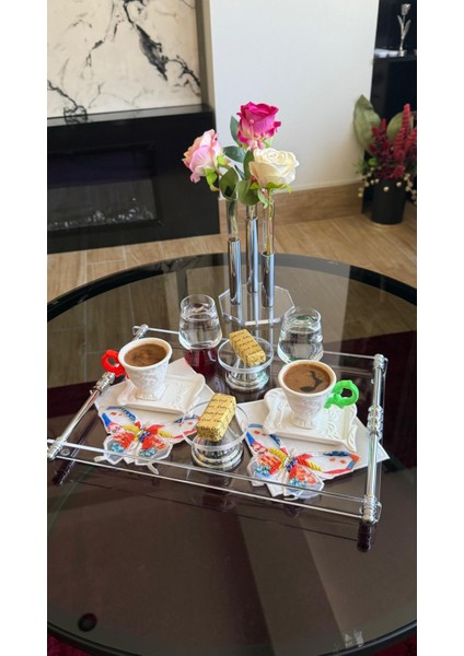 Halka Detaylı 4-6 Kişilik Çay/kahve/söz/nişansunum Tepsisi 5mm Pleksi Gümüş Kulp Renginde modelleri