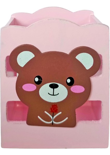 Ahşap Masaüstü Kalemlik Sevimli Ayı Pembe - 1 Adet modelleri