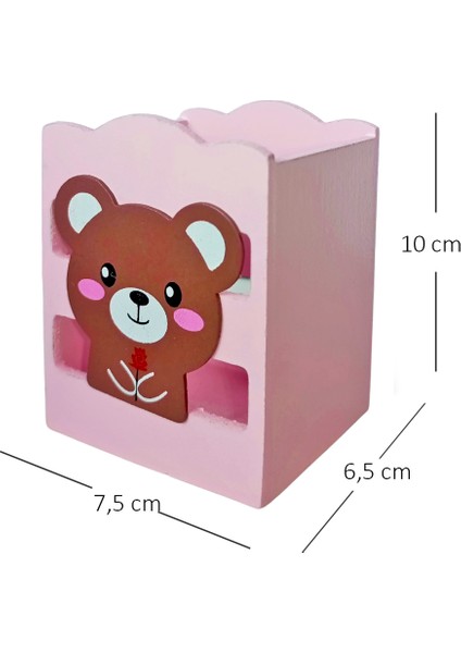 Ahşap Masaüstü Kalemlik Sevimli Ayı Pembe - 1 Adet fırsatları