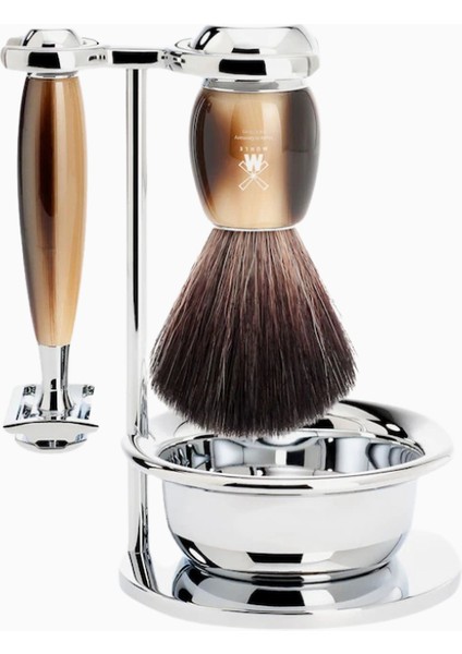 Vıvo 3 Parçalı Tıraş Seti, Siyah Elyaf Fırça ve Klasik Güvenlikli Bıçaklı Lüks Takım