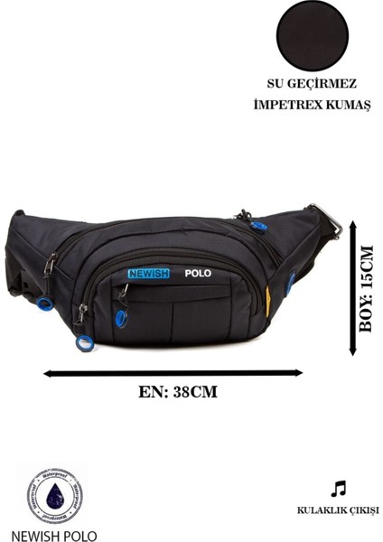 Şık Unisex Impertex Kumaş Çapraz Askılı Su Geçirmez Omuz ve Bel Çantası Siyah fırsatları