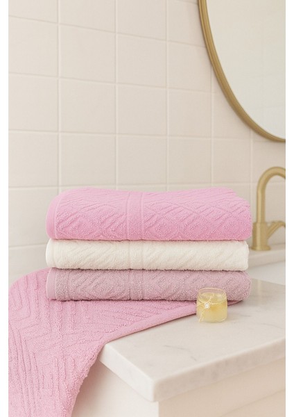 Karo 3’lü Banyo Havlu Seti – 100X150 cm %100 Pamuk, Yumuşak Dokulu,örgü Desen