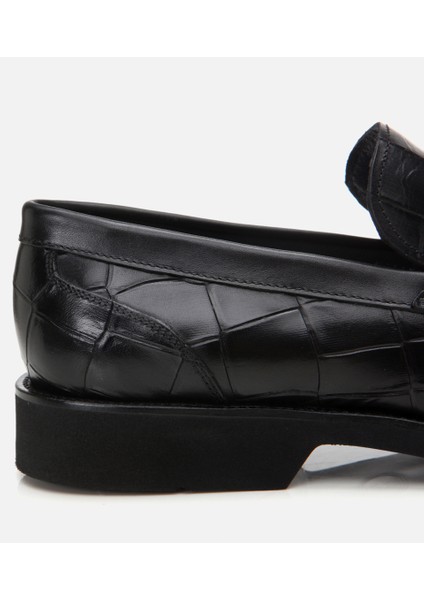 Masters 02AYH305260A100 Deri Siyah Erkek Kroko Desenli Loafer modelleri