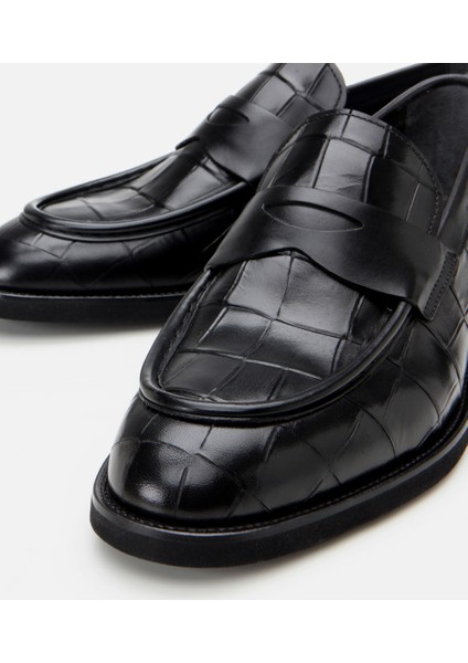 Masters 02AYH305260A100 Deri Siyah Erkek Kroko Desenli Loafer fırsatları