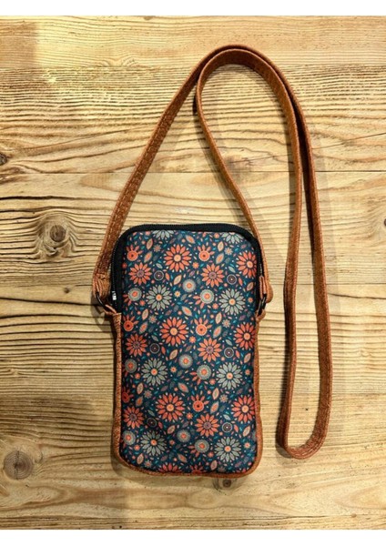 Etnik Tarz Küçük Omuz Çantası, Telefon ve Cüzdanlık Uyumlu Kahverengi