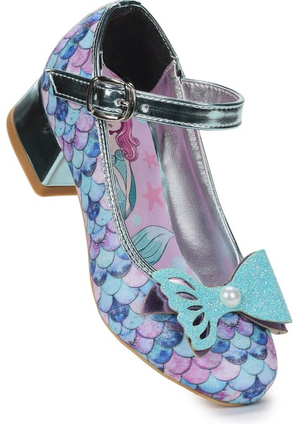 Deniz Kızı Inci Fiyonklu Simli Kız Çocuk Topuklu Abiye Ayakkabı