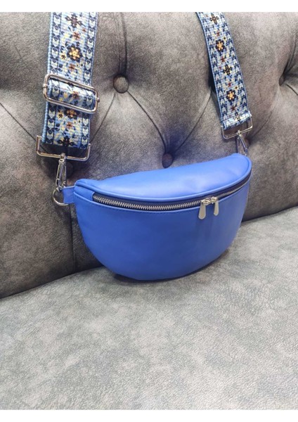 Şık Hakiki Deri Mavi Çapraz Çanta, Bel ve Omuz Kullanımı Için. modelleri