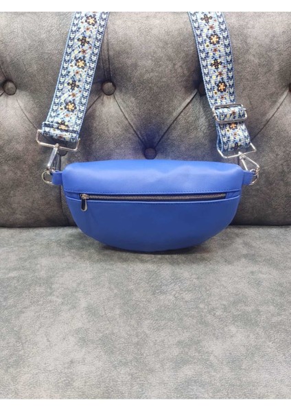 Şık Hakiki Deri Mavi Çapraz Çanta, Bel ve Omuz Kullanımı Için. fırsatları