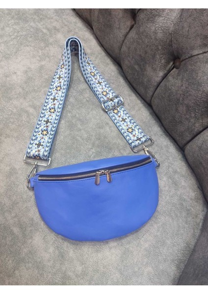 Şık Hakiki Deri Mavi Çapraz Çanta, Bel ve Omuz Kullanımı Için. indirimleri
