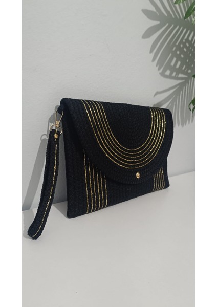 Gökkuşağı Tarzı Siyah ve Bej, Gümüş ve Gold Şeritli Kadın El Çantası fiyatları