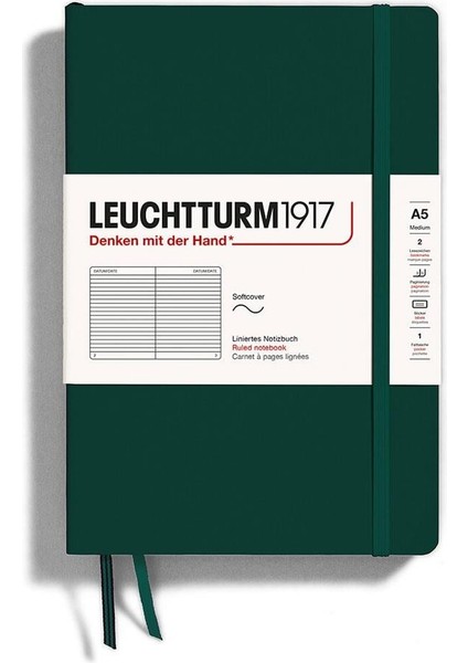 LEUCHTTURM1917 Natural Yumuşak Kapak A5 Çizgili Defter Forest Green 367270
