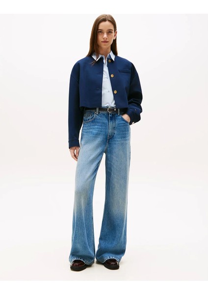 Kadın Punto Kumaş Kısa Mavi Blazer Ceket WW0WW46519C1G