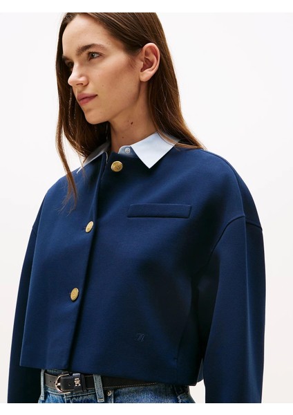 Kadın Punto Kumaş Kısa Mavi Blazer Ceket WW0WW46519C1G modelleri