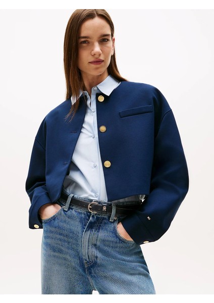 Kadın Punto Kumaş Kısa Mavi Blazer Ceket WW0WW46519C1G fırsatları