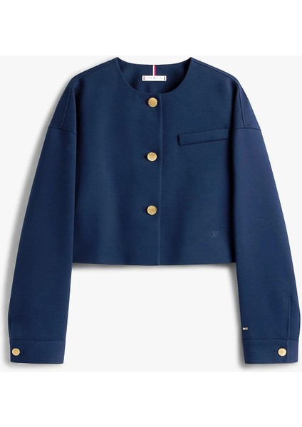 Kadın Punto Kumaş Kısa Mavi Blazer Ceket WW0WW46519C1G indirimleri