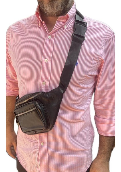 Şık Hakiki Deri Bel Çantası, Siyah Renk, Kullanışlı ve Dayanıklı Tasarım modelleri